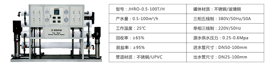 ro反渗透纯水设备参数表